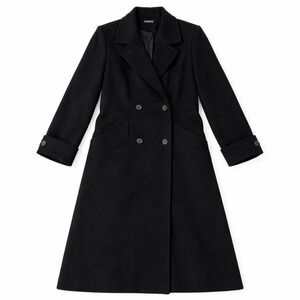 Donnybrook Wool Coat – 12P Black Double Breasted Longline Martingale Belt